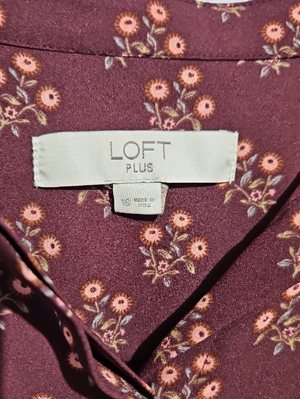 LOFT Maroon Floral Button-Down Blouse - like new - Picture 2 of 8
